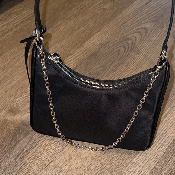 Prada Black Nylon Shoulder Bag with Chain Strap - Picture 3 of 7